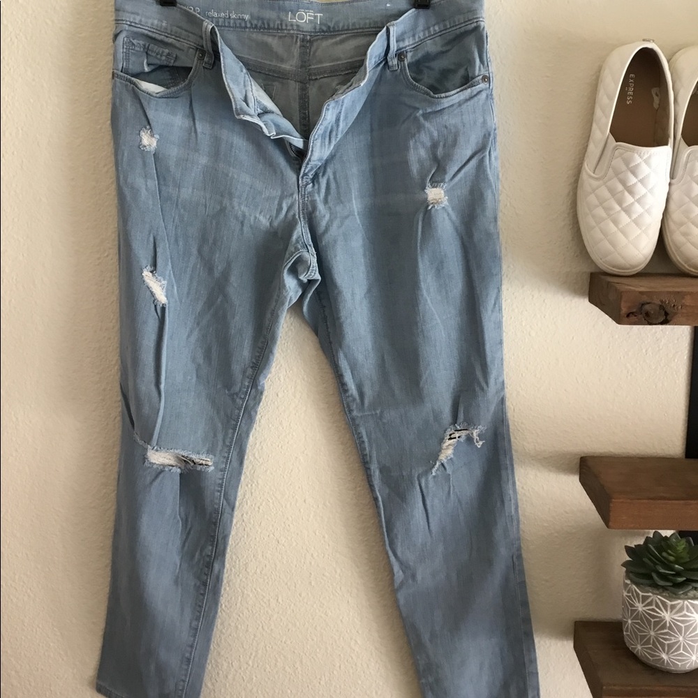 LOFT relaxed skinny torn blue jeans